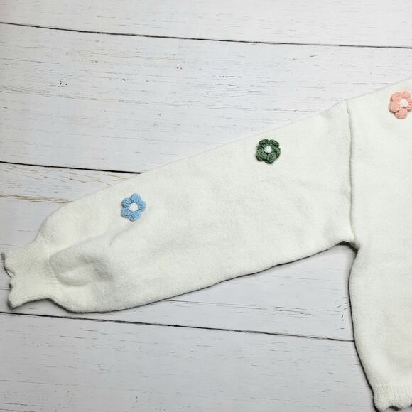 Luna Ivy 3D Flower Cardigan Button Down Sweater White Pastel Coquette Small - Picture 5 of 10